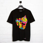Black T-Shirt from Wasted Heroes featuring the Droplet Face Front Print design — underground club culture inspired streetwear, hand-printed in Liverpool.