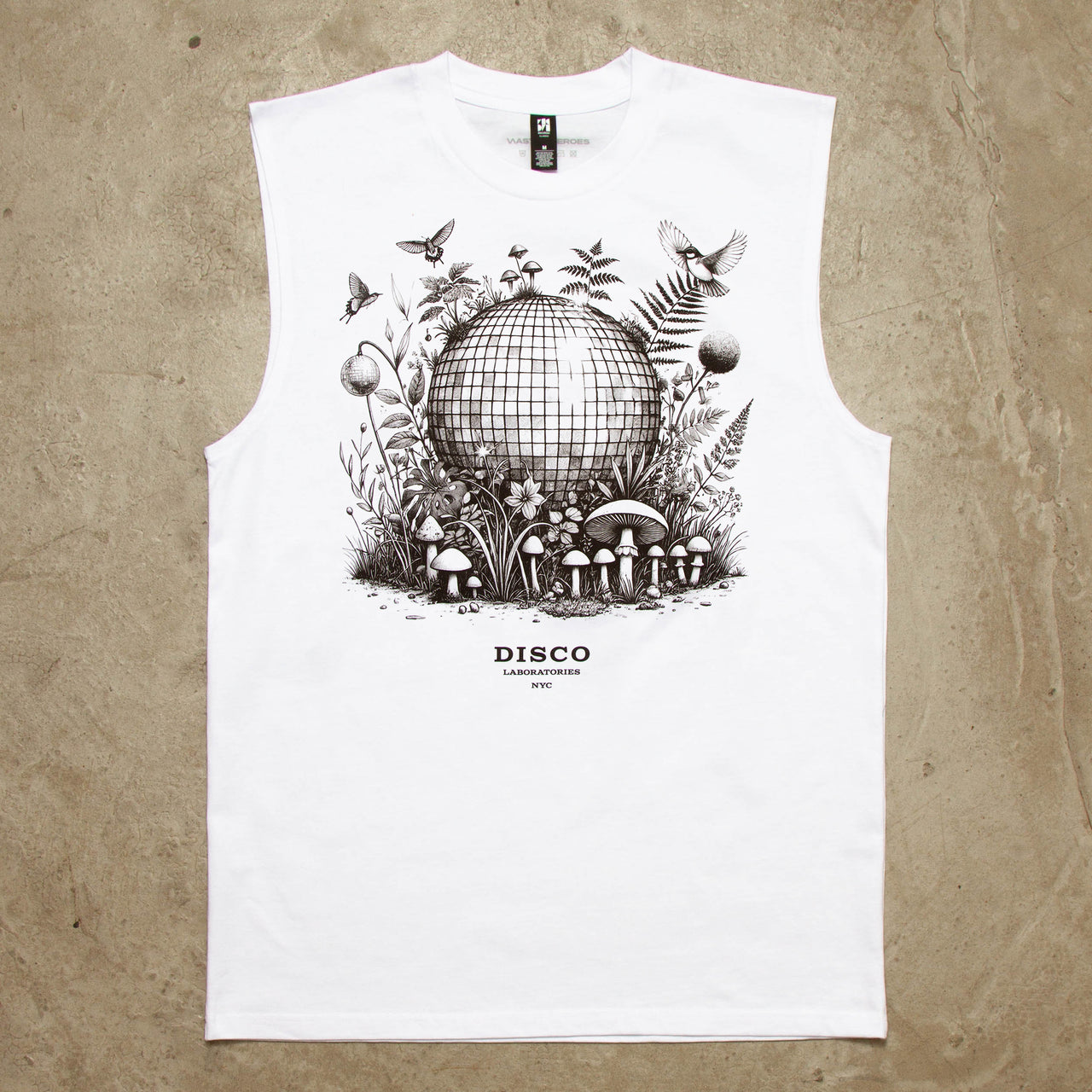 Ecology Disco Labs Front Print - Tank Tshirt - White