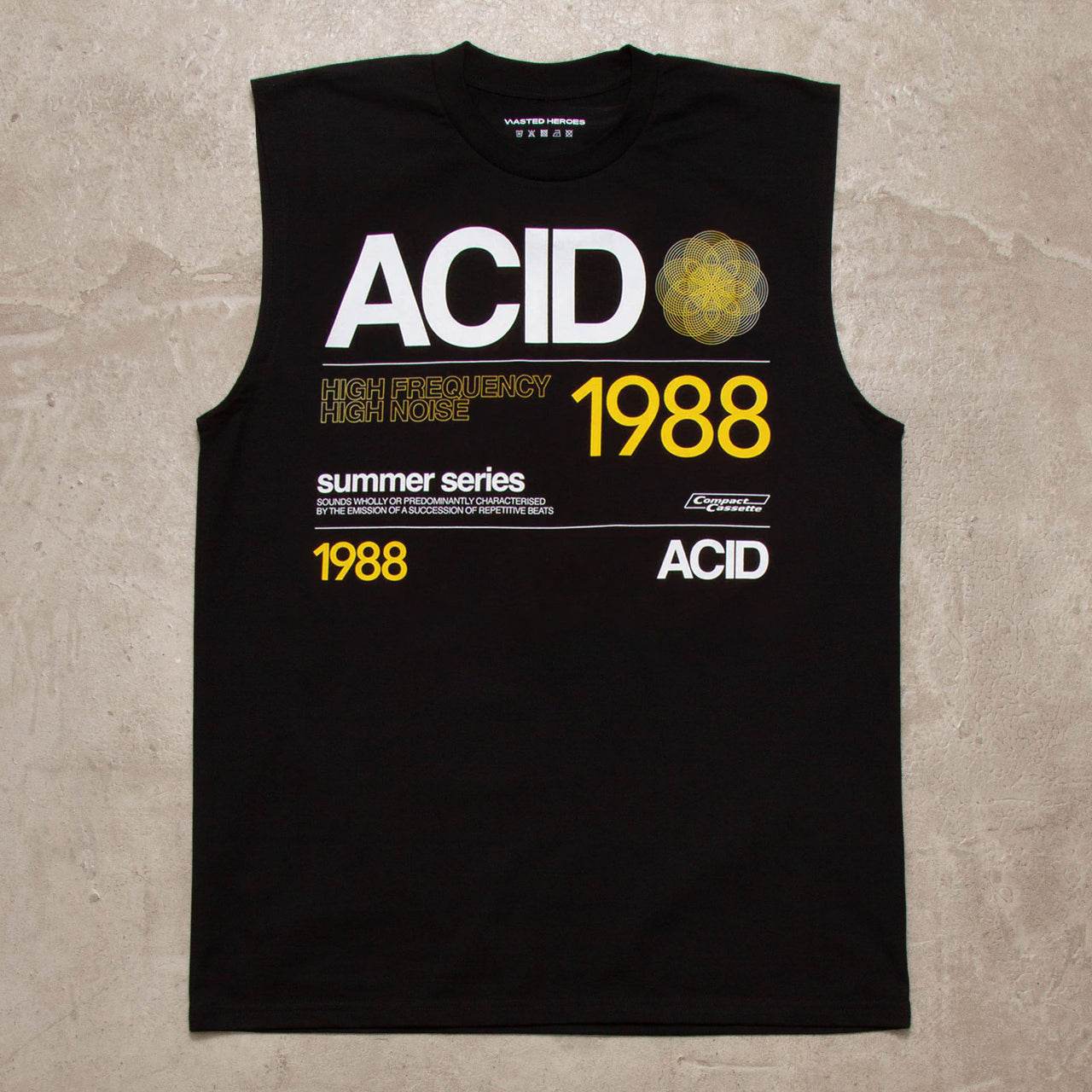 1988 Acid House Cassette Front Print  - Tank Tshirt - Black