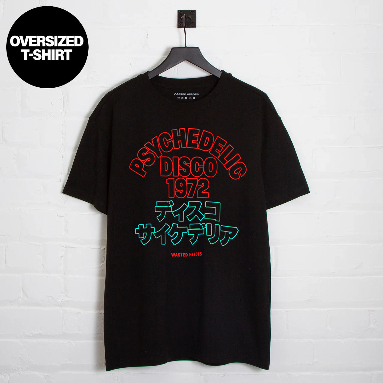 Outline 1972 Psychedelic Disco Front Print - Oversized Tshirt - Black