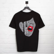 White T-Shirt from Wasted Heroes featuring the Droplet Face Back Print design — underground club culture inspired streetwear, hand-printed in Liverpool.