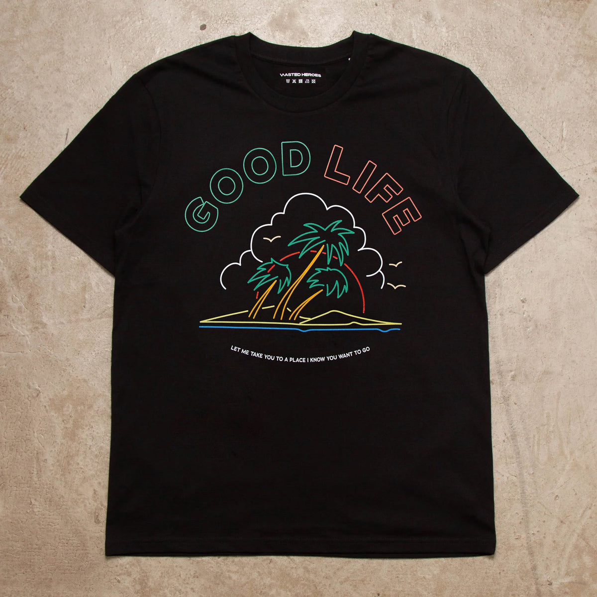Neon Good Life Front Print - Tshirt - Black