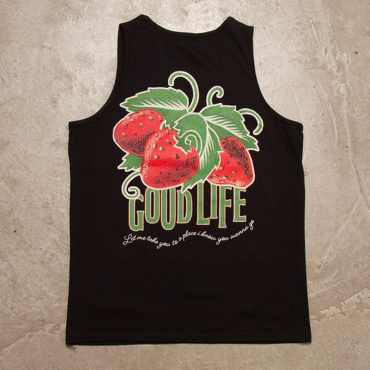 Strawberry Good Life Back Print - Vest - Black