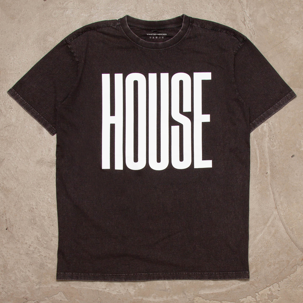 Higher House Front Print - Oversized Tshirt - Black Acid Wash