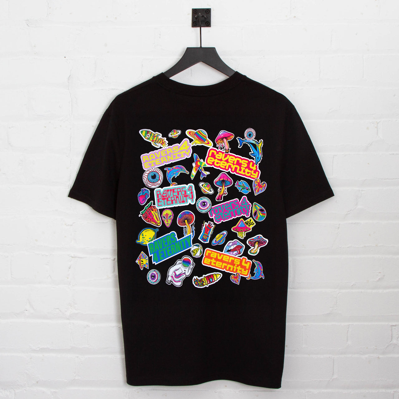 Ravers 4 Eternity Stickers Back Print - Tshirt - Black