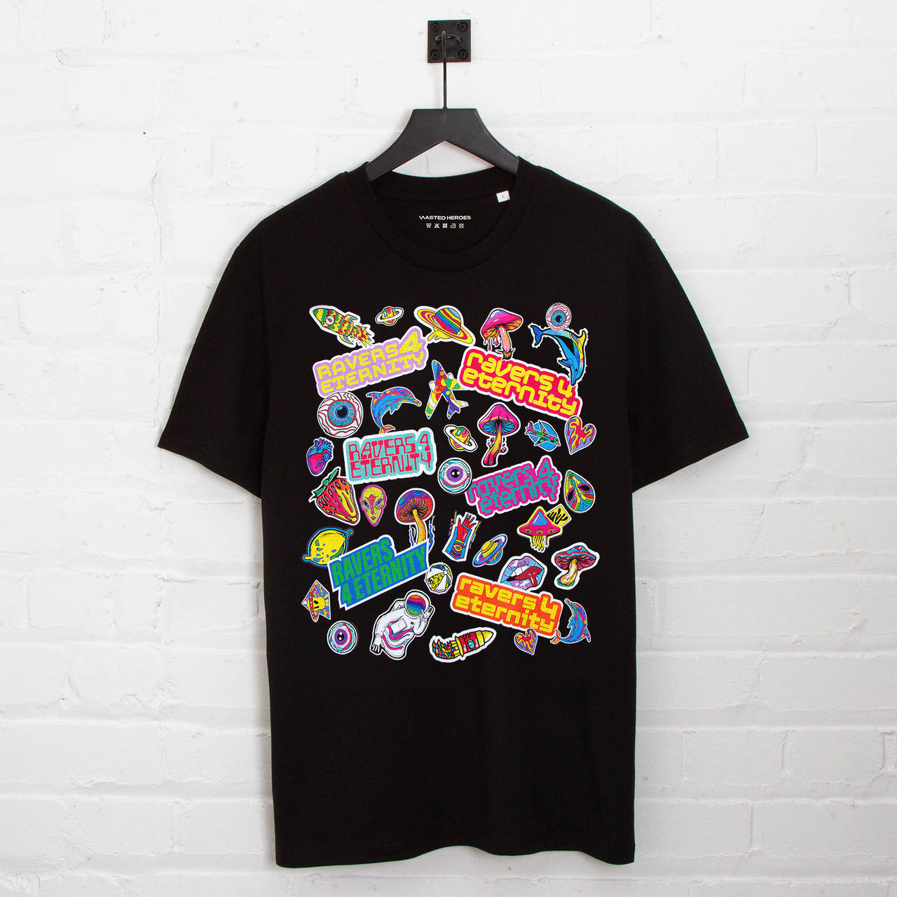 Ravers 4 Eternity Stickers Front Print - Tshirt - Black