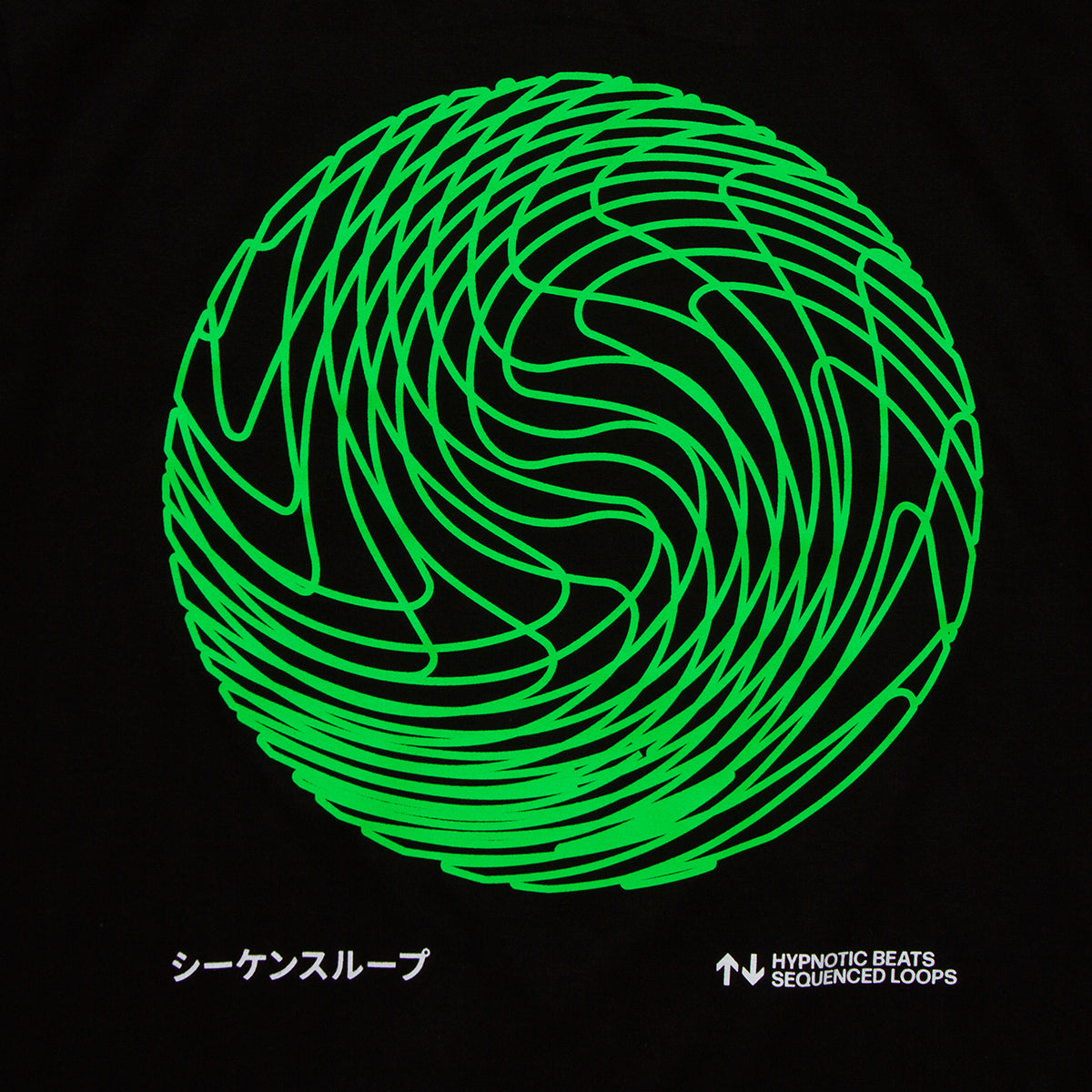 Green Sequence Sphere Front Print - Tshirt - Black