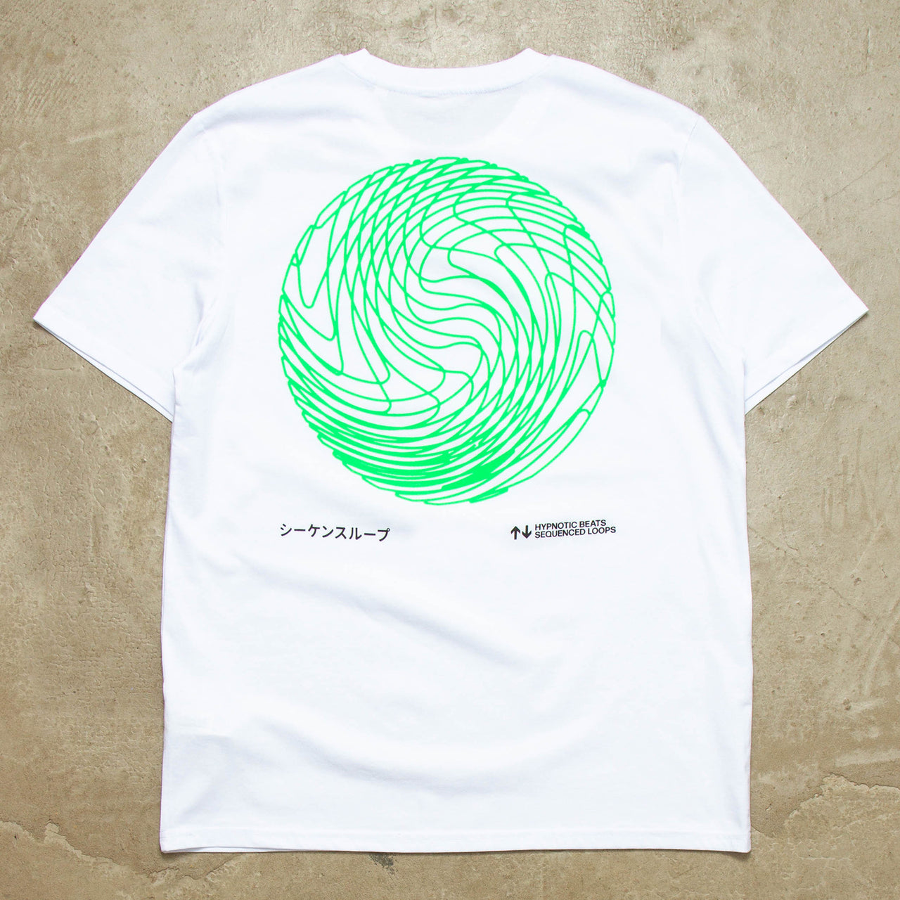 Green Sequence Sphere Back Print - Tshirt - White