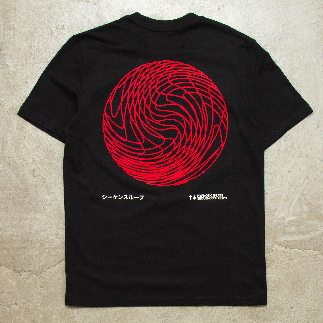 Red Sequence Sphere Back Print - Tshirt - Black