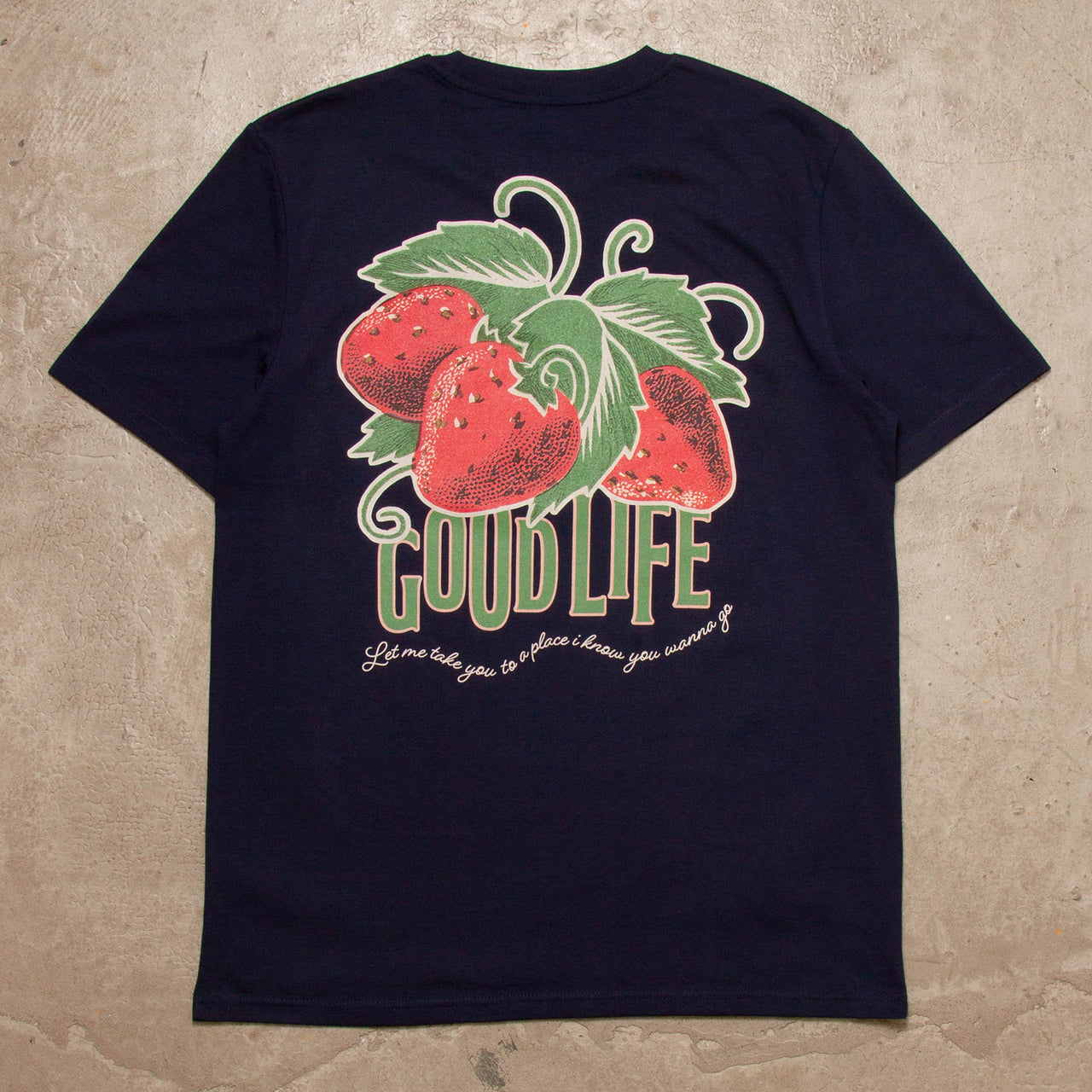Strawberry Good Life Back Print - Tshirt - Navy