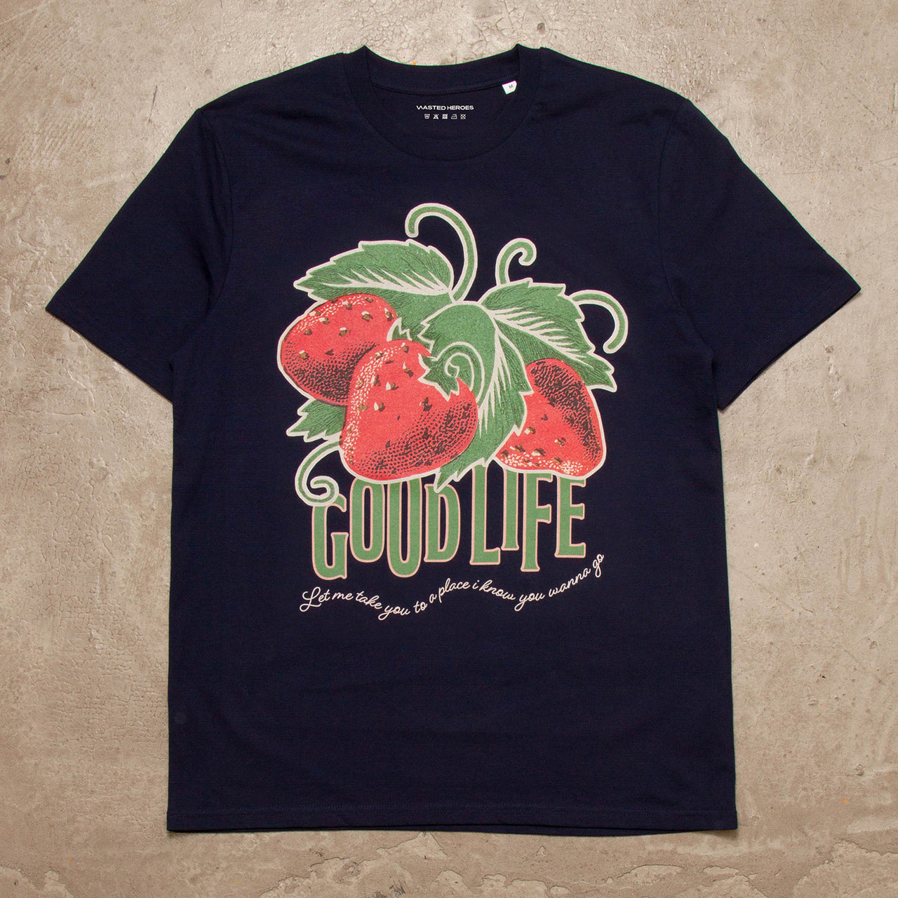 Strawberry Good Life Front Print - Tshirt - Navy