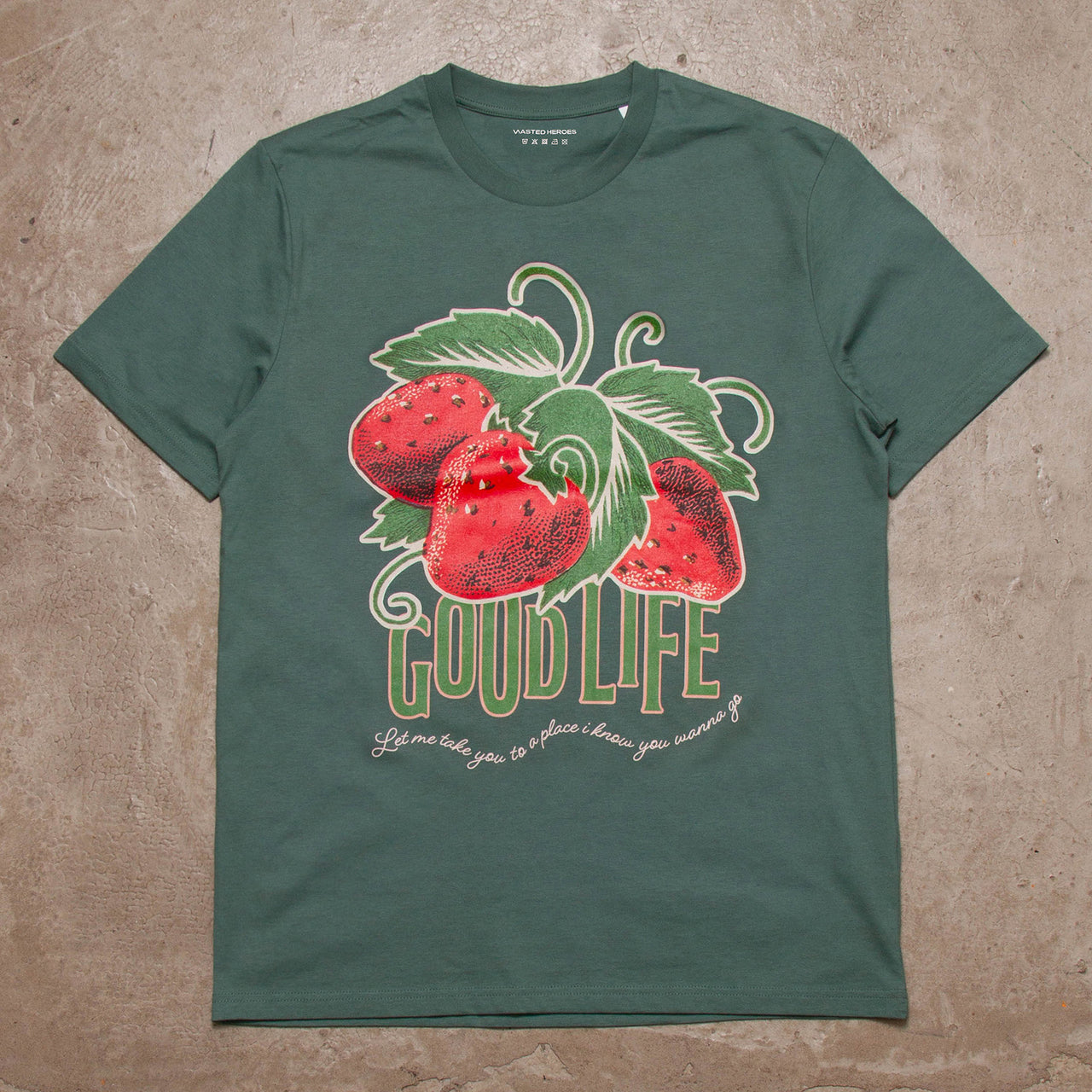 Strawberry Good Life Front Print - Tshirt - Green