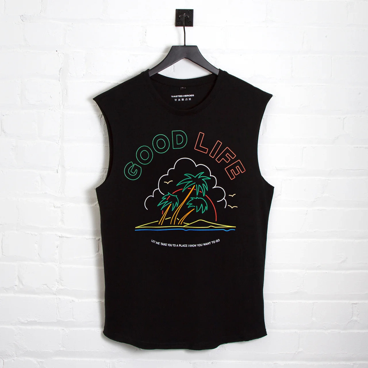 Neon Good Life Front Print - Tank Tshirt - Black