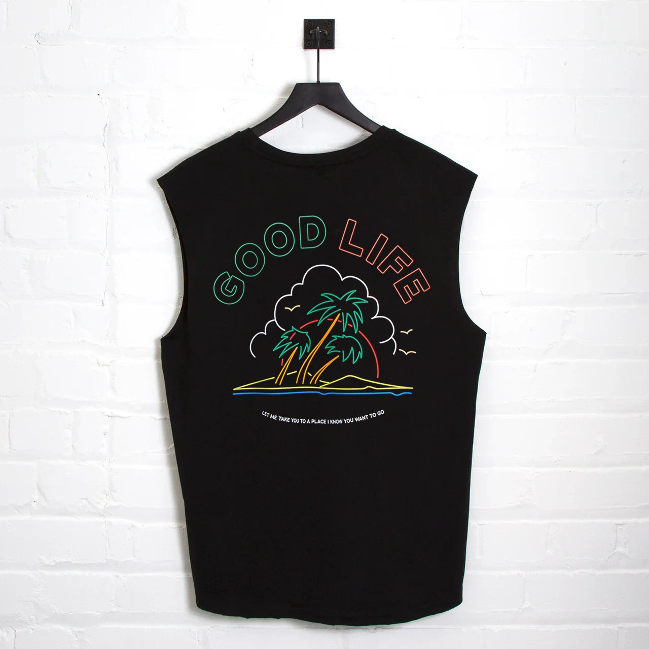 Neon Good Life Back Print - Tank Tshirt - Black