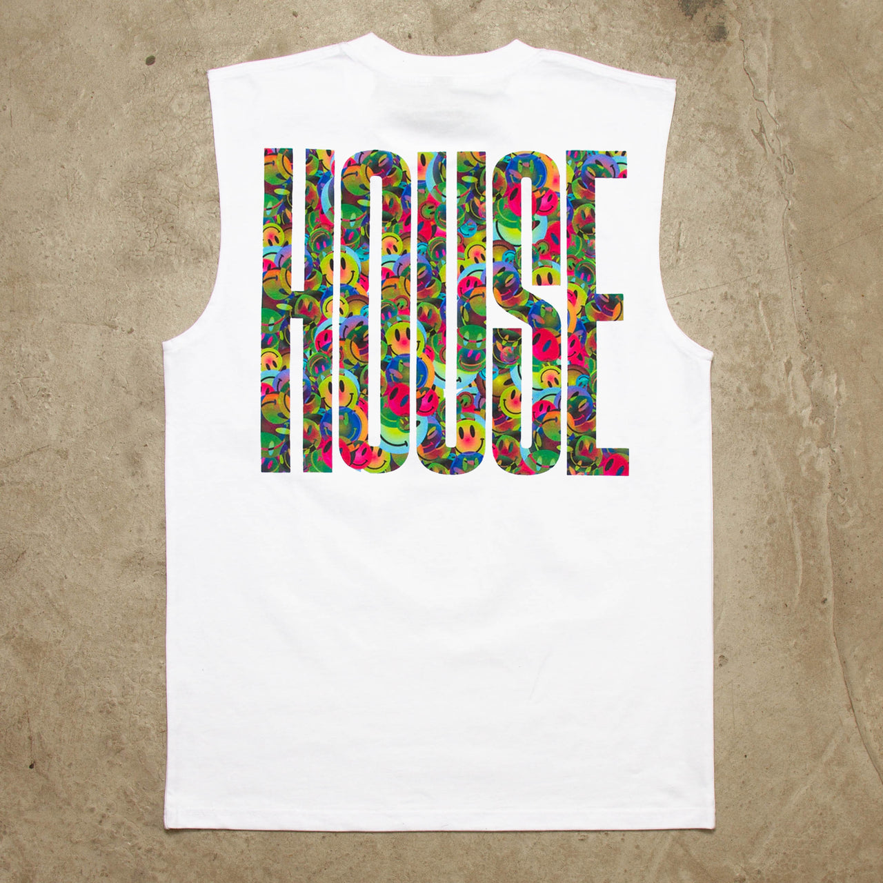 Smiley Higher House Back Print - Tank Tshirt - White