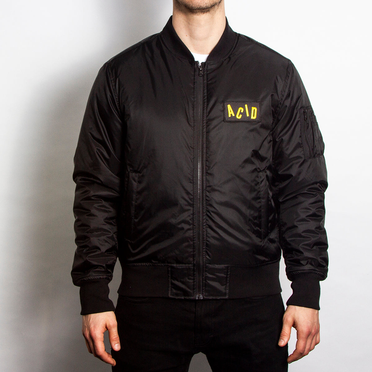 Acid Letter - Padded Bomber Jacket - Black - Wasted Heroes